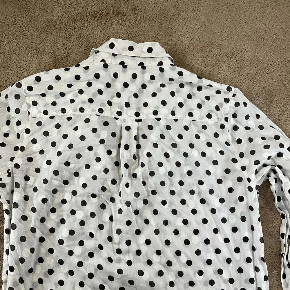 J. Crew Womens Polka Dot Popover Shirt Black White Cotton Long Sleeve Size L 267